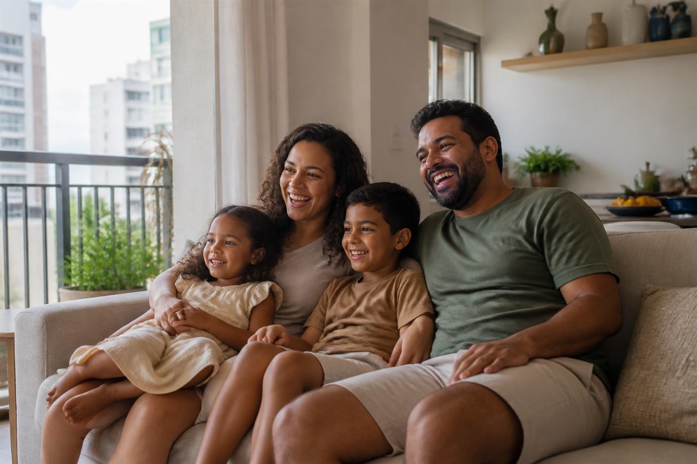 Família brasileira assistindo TV
